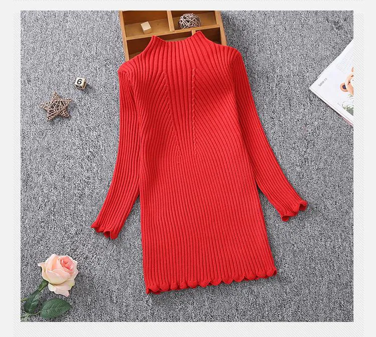 Платье-свитер с высоким воротником для девочек-подростков весна-осень 2019 плотное