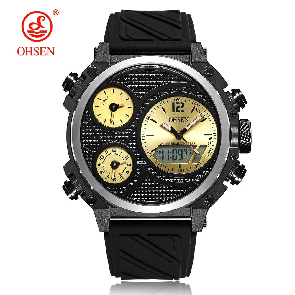 OHSEN брендовые Цифровые кварцевые мужские модные наручные часы montre homme два зоны