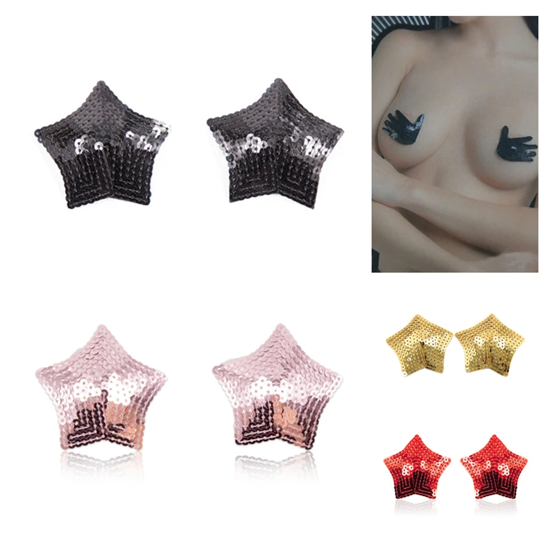 

1Pair Women Sexy Sequin Nipple Covers With Tassels Five-pointed Star Shape Nipple Stickers Pasties Sex Product Chest Stickers