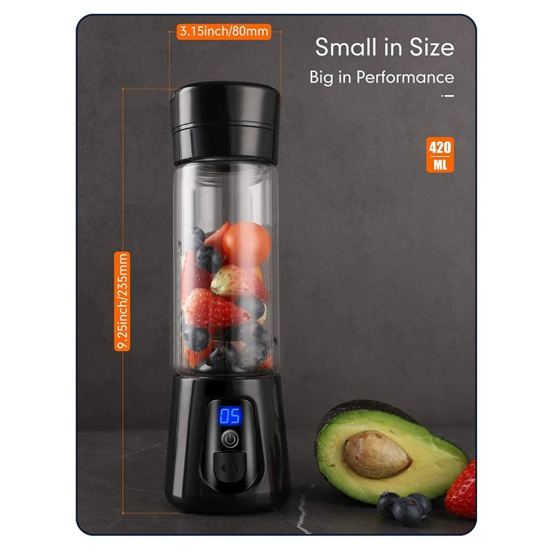 

Portable Blender, 14OZ Personal Size Mini Smoothie Blender for Juice and Shakes,Travel Blender for Office,Outdoors