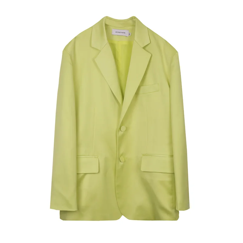 

SHENGPALAE Viz Yellow Blazer Women's Spring Autumn 2021 New Notched Large Size Single Breasted Long Sleeve Suit Coat Female