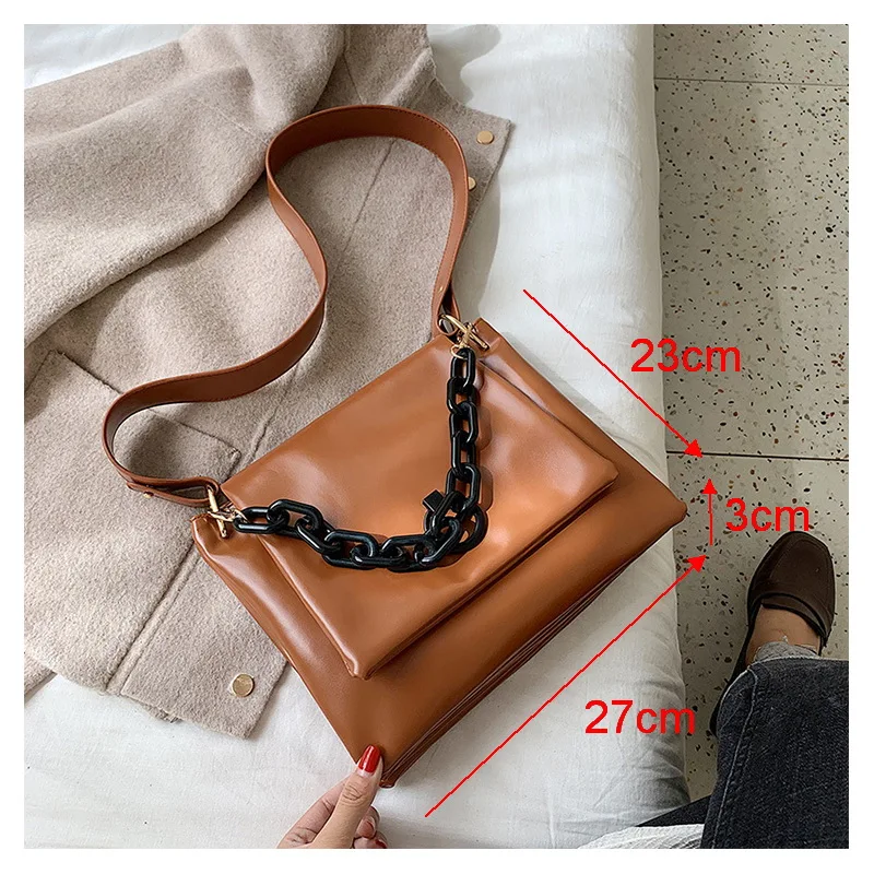 

Ansloth PU Leather Shoulder Bags For Women Chain Crossbody Bags Lady Solid Color Handbags Female Fashion Flap Bags HPS747