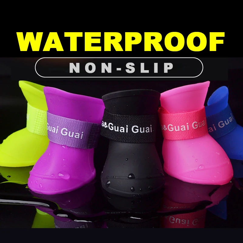 

4pcs Pet Dog Shoes Waterproof Anti-slip Boots Pet Puppy Rain Shoes for Small Dogs Cat Booties Rubber Portable обувь для собак
