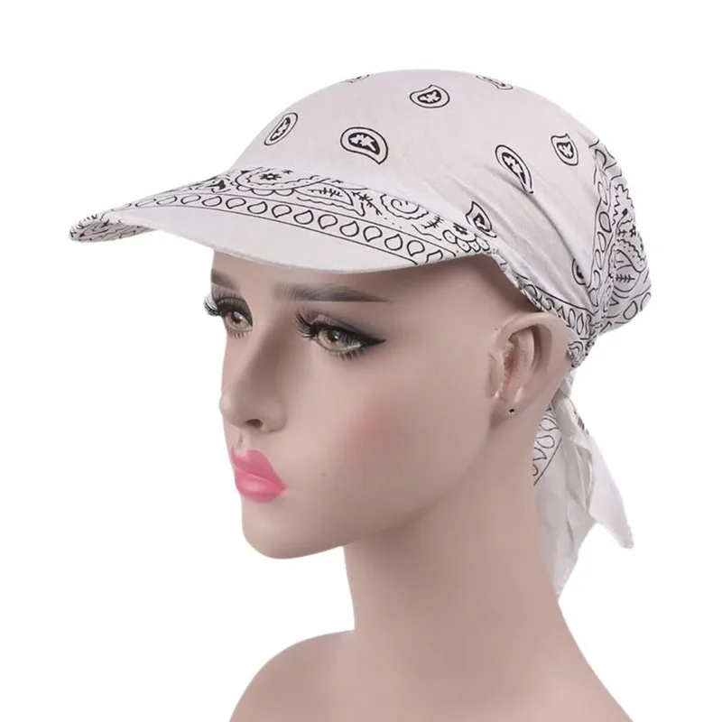 

Women Cotton Head Scarf Visor Hat With Wide Brim Sunhat Summer Beach UV Protection Sun Hats Female Casual Printed Flower Cap