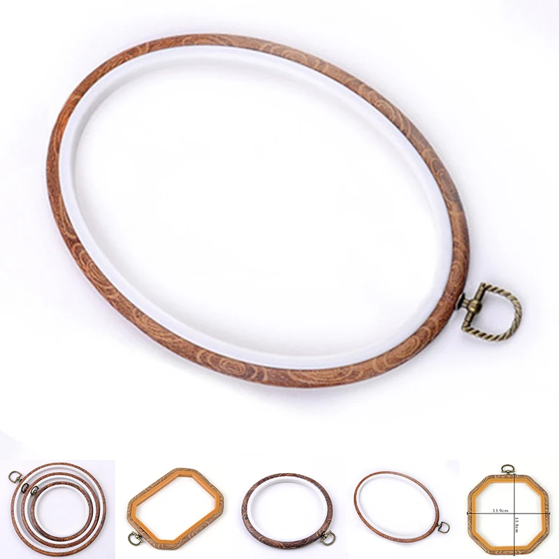 

7Size DIY Needlecraft Embroidered Hoop Too Round Oval Octagon Rectangle Craft Cross Stitch Wood Grain Hand Sewing Accessories