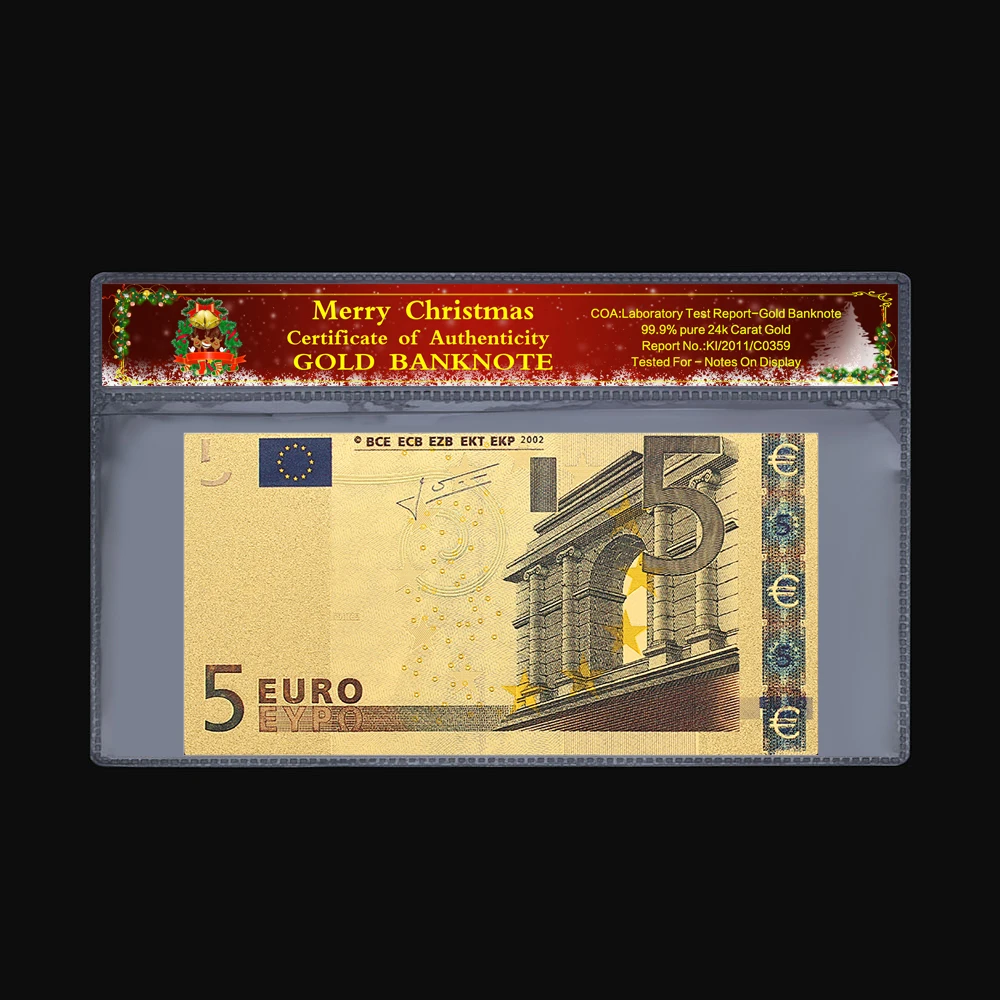 Евро Памятная коллекция монет 5 евро старые банкноты 24k позолоченные