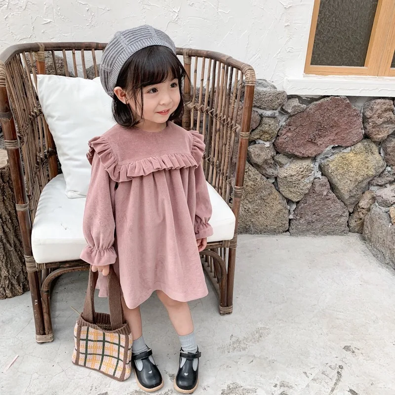 Осенне-зимнее платье для малышей однотонные платья с длинными рукавами