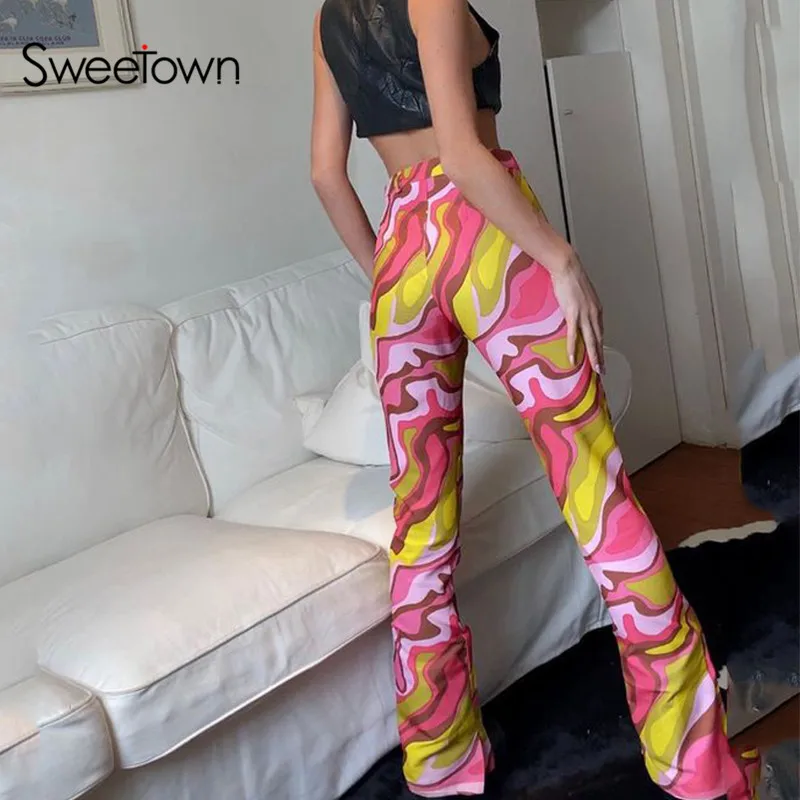 

Sweetown Camo Tie Dye Print Y2K Cargo Pants Women 2000s Aesthetic Streetwear Trousers Vintage High Waist Straight Joggers 90s