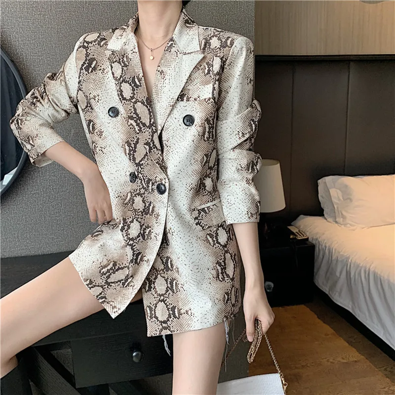 

Elegant Print Women's Blazer Notched Long Sleeve Pocket Female Blazers Autumn Oversized Fashion New Clothing 2021