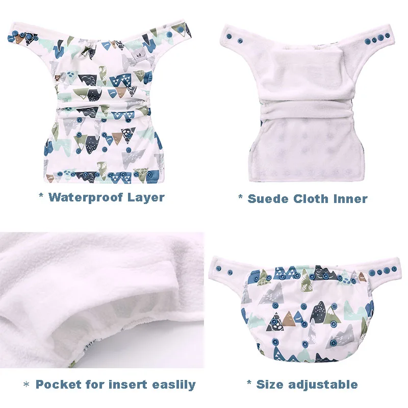 

5pcs/set Washable Eco-friendly Pocket Cloth Diaper Training Pants Waterproof Adjustable Nappy Reusable Diaper Fit 3-15kg Baby