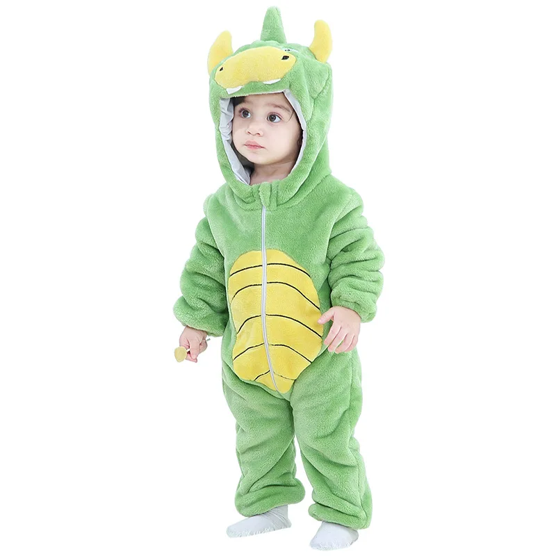 

Cute Cartoon Flannel Baby Romper Rhino dinosaur Pajamas Fleece Thick Baby Boy Girls Animal Costume Baby Jumpsuit Kigurumi Outfit