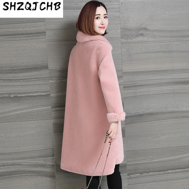 

SHZQ, новинка зимы 2021, меховое пальто для стрижки овец, Женская длинная и средней длины, интегрированная ветровка с норковым воротником, модно...