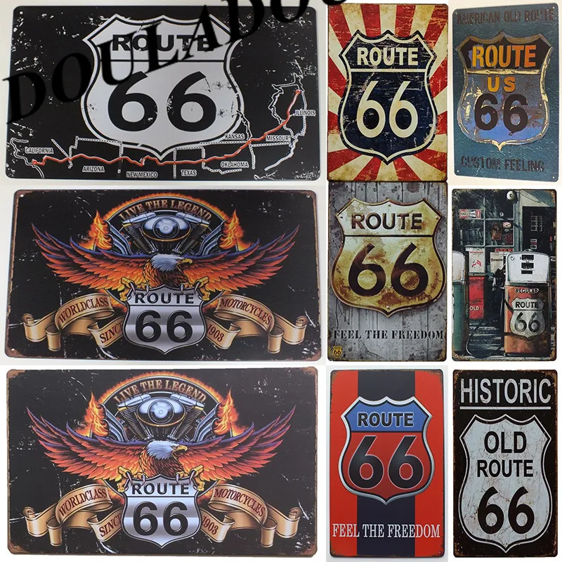 [Douladou] Исторический US Route 66 мотоцикл винтажный металлический жестяной знак бар