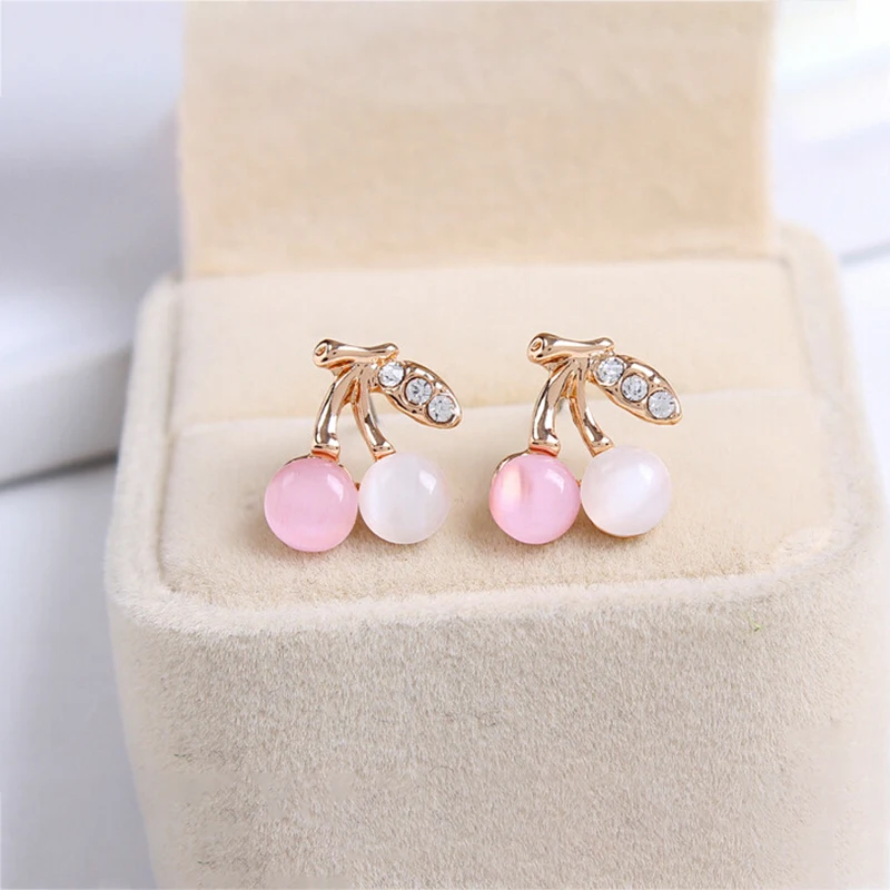 Женские серьги с опалом и вишнями простые стильные цветной защитой 1 пара новинка