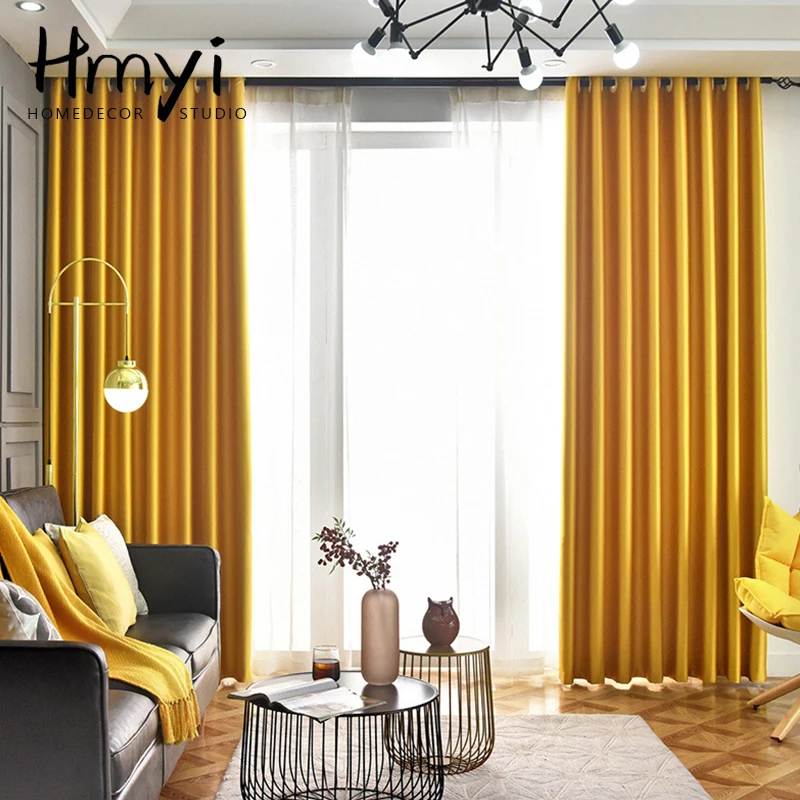 

Yellow Solid Blackout Curtains for Living Room Luxury Curtains for Bedroom Curtains for Window Treatment Finished Blinds Drapes