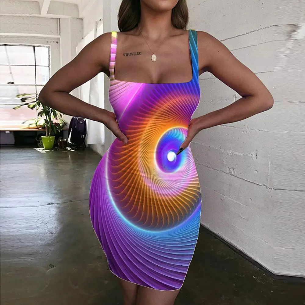 

Giyu Brand Neon Lights Dresses Women Blue Ladies Dresses Cube Sundress Geometry Bodycon Dress Womens Clothing Party Beach Boho