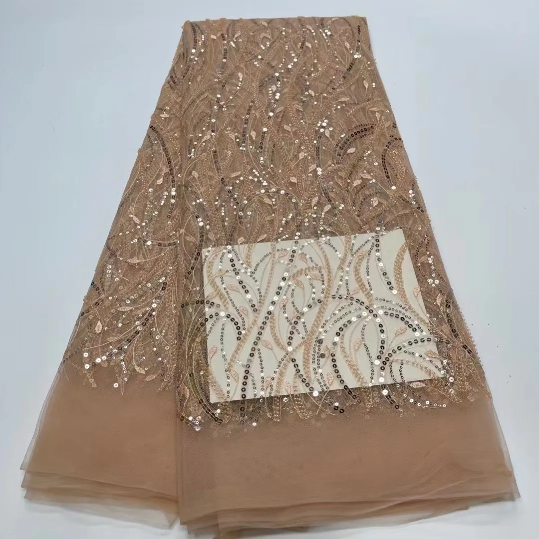 

Hot Sale Fashion Sequins Lace Fabrics 2021 High Quality Nigerian Net Lace With Beads Fabric For Wedding Party African Tulle Lace