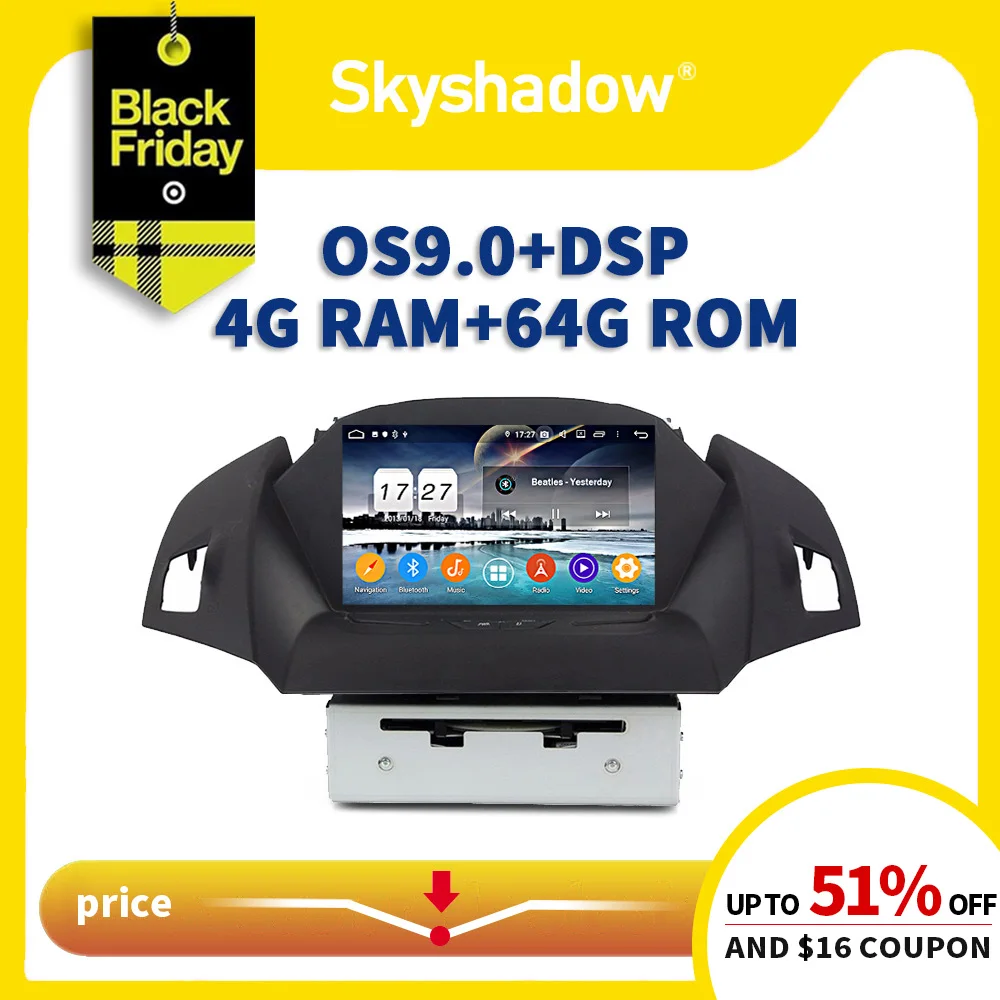 DSP ips Android 9,0 8 ядро+ 4 Гб+ 64 ГБ Автомобильный DVD Плеер gps карта AHD Радио RDS WI-FI Bluetooth 4,2 для Ford KUGA 2013