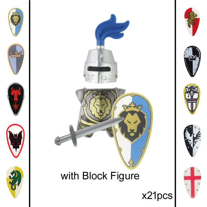 

21pcs Medieval Age Castle Royal King's Knight Blue Lion Knights Armor Rome Warrior Building Block Mini Figure General Bodyguard