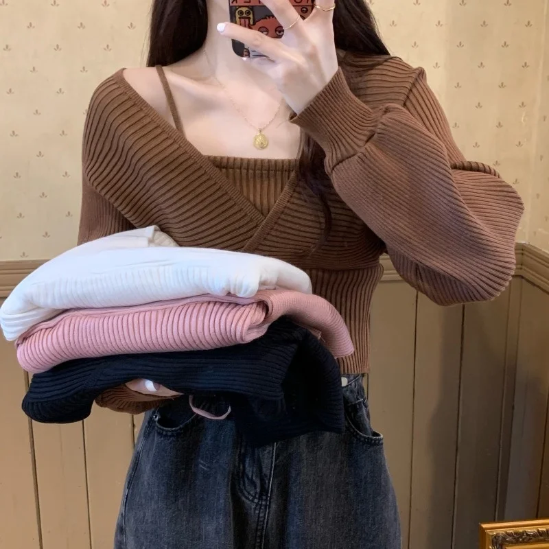 Осенняя трикотажная одежда Женский Топ 2021 свободный мягкий двухкомпонентный