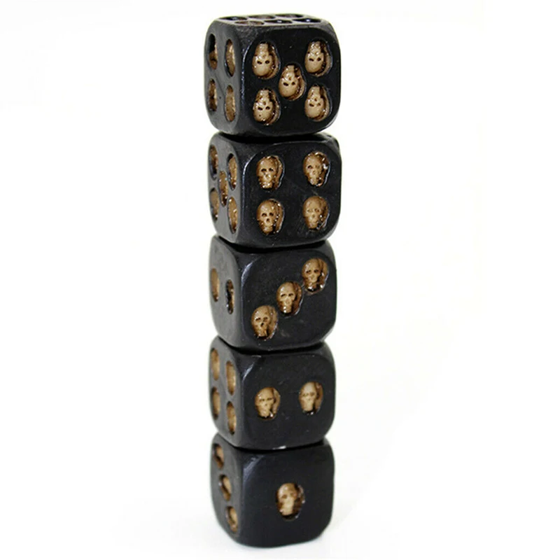 

5 Pcs Carved Skull Dices Resin Toys Entertainment Game Portable for Halloween Party ZJ55