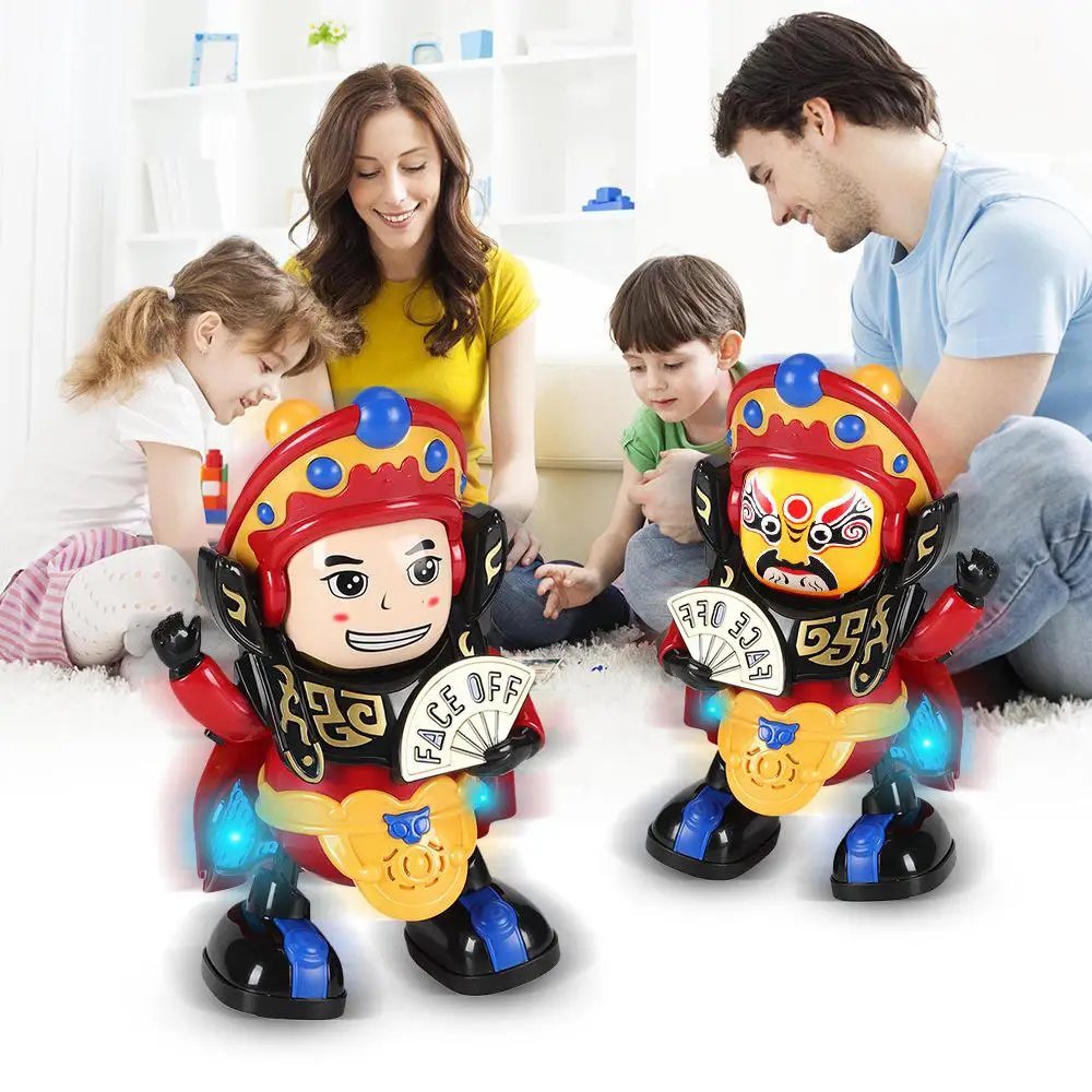 

Electric Dance Face Changing Robot Doll Toys with 3 Music & Led Light Sichuan Opera Automatic Face Change Dolls Electric Pet Kid
