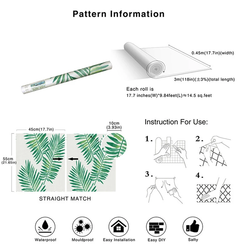 

Tropical Leaves Wallpaper Mural Kidroom Living Room Bedroom Modern Home Decor For Walls Vinyl Self Adhesive Contact Paper