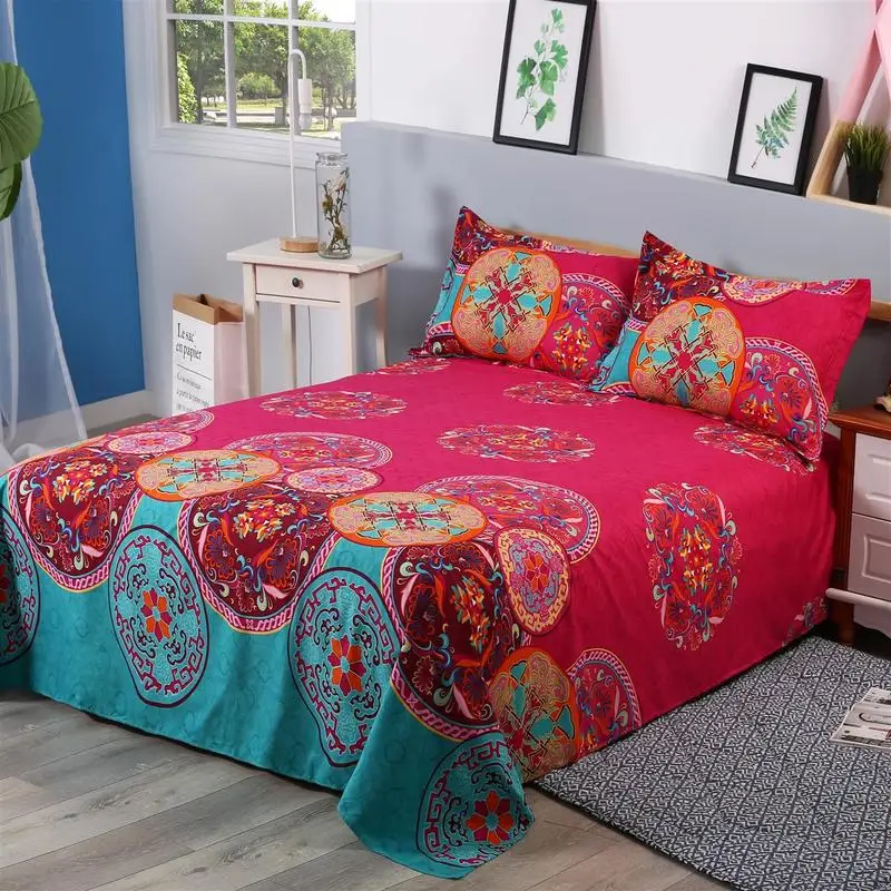 Bohemian Flat sheets Boho Flower Print Bedspreads Bed sheet and pillowcase Queen King bed cover