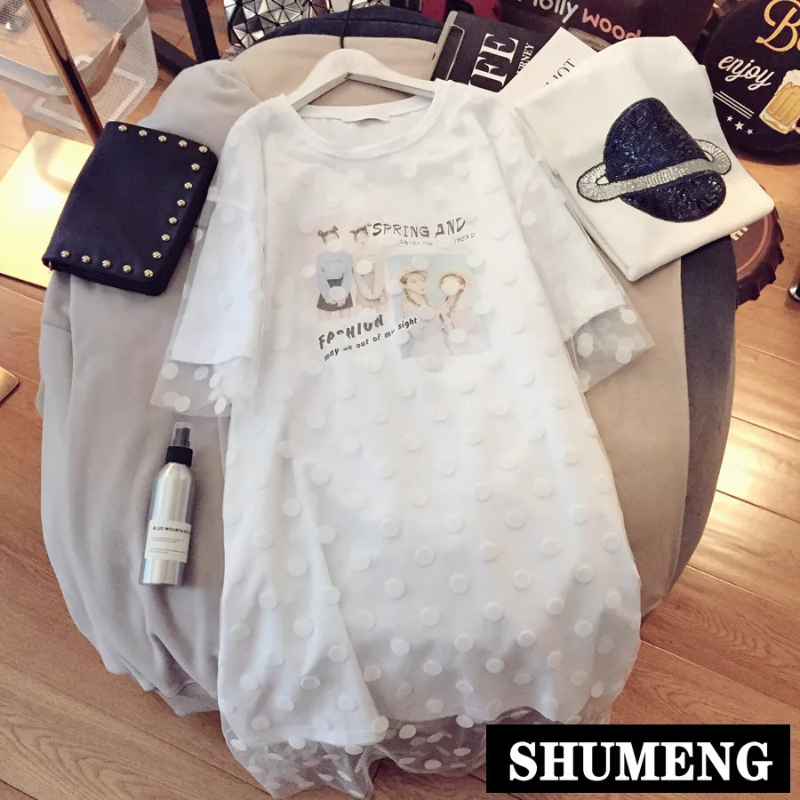 Женское летнее платье футболка в горошек Длинное свободное Хлопковое с коротким