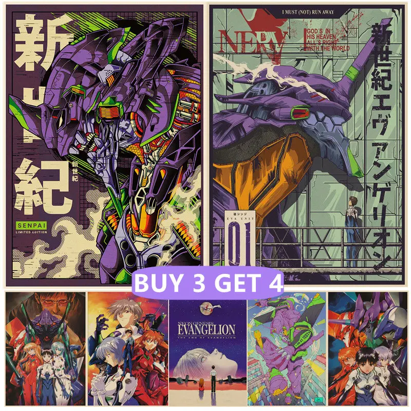 

Animated Character Evangelion Classic Anime Vintage Posters Kraft Paper Sticker DIY Room Bar Cafe Decor Gift Art Wall Painting