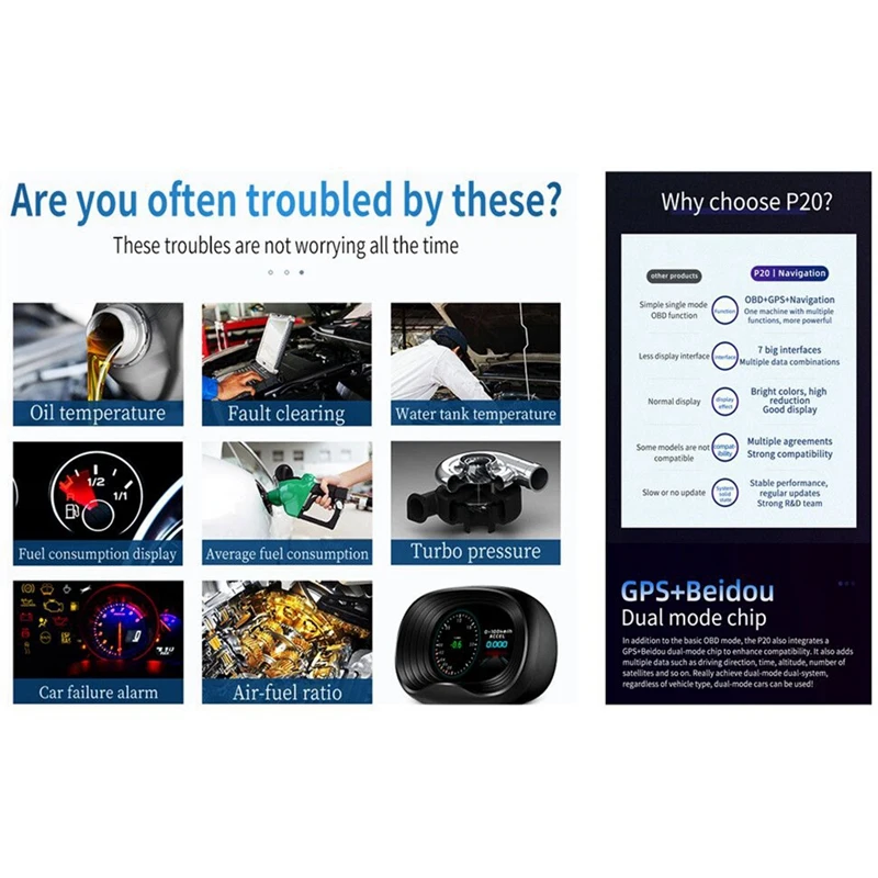 

P20 HUD GPS + OBD2 + 3 HD