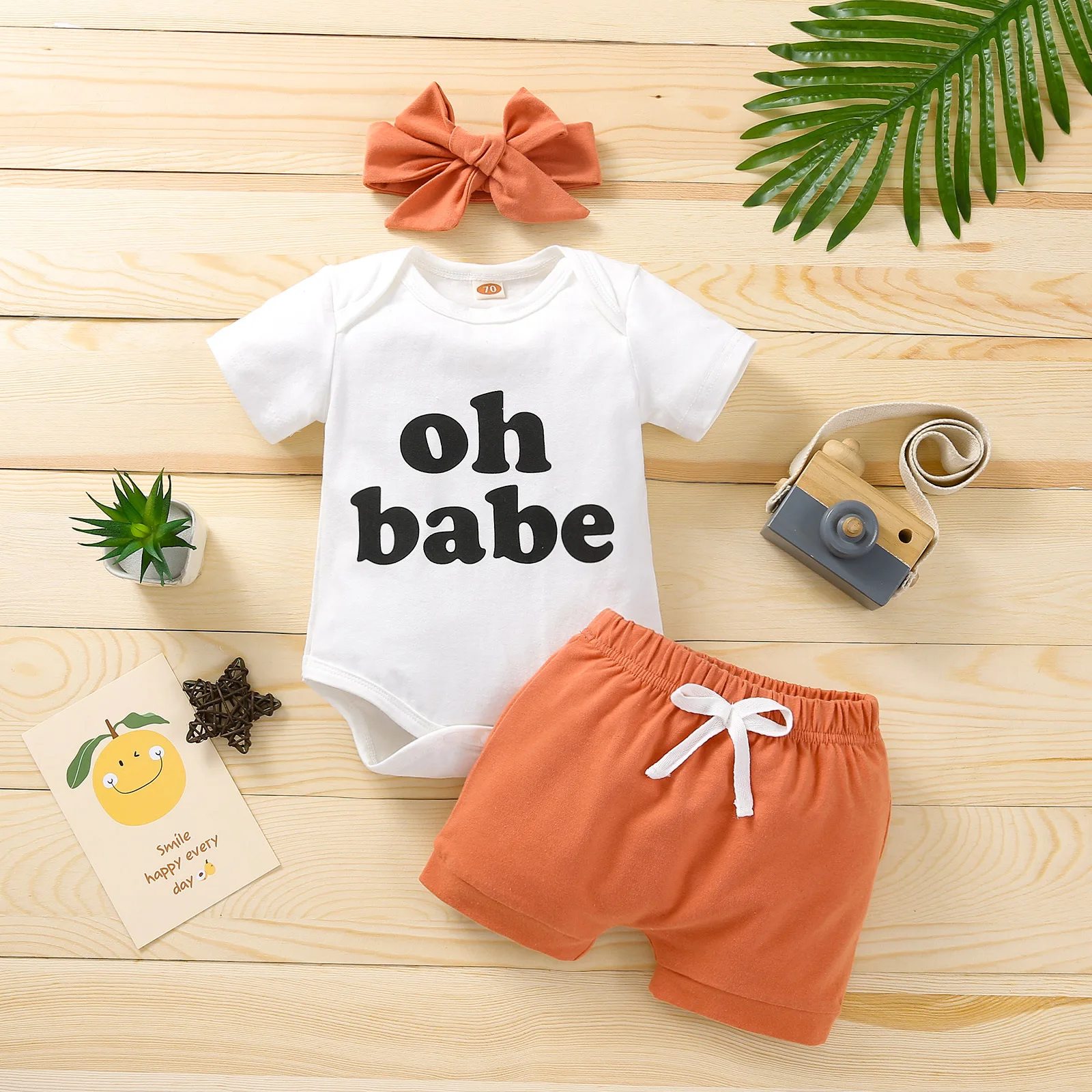 

Summer 0-18M Newborn Baby Girls Clothes Sets 3Pcs Sunshine Short Sleeve Romper Tops + Shorts + Headband Set Drop Shipping