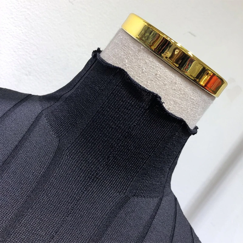 

TWOTWINSTYLE Hollow Out Patchwork Chain Dress For Women Turtleneck Long Sleeve High Waist Sexy Slim Knitted Dresses Female Fall