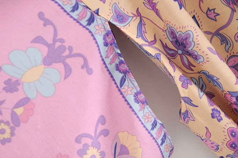 Женское винтажное богемное кимоно с цветочным принтом V-образным вырезом и