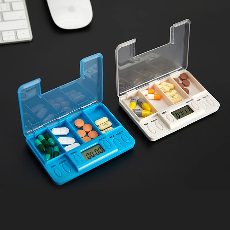

1Piece of 4 Grid Smart Pill Box Electronic Timing Reminder Pill Box Alarm Pill Distribution Organizer Portable Container Old Man