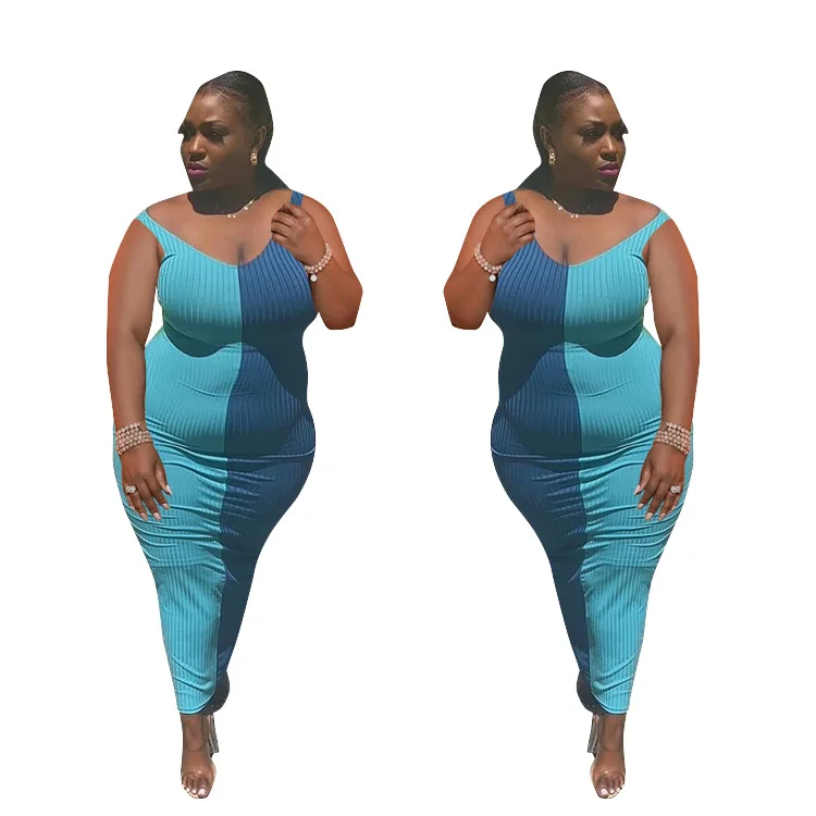 

Dresses for Women Large Size Patchwork Spaghetti Strap Ankle-Length Summer Sexy V-Neck Mixed Colors Long Skirt