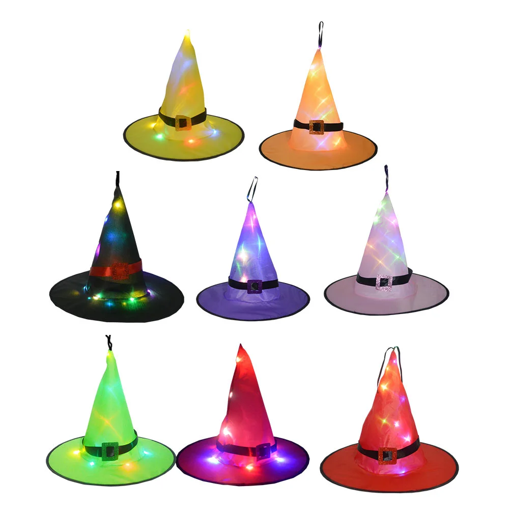 

8Pcs Lighted Witch Hats Mmagician Hat Pendants Glowing Wizard Hats Hanging Caps