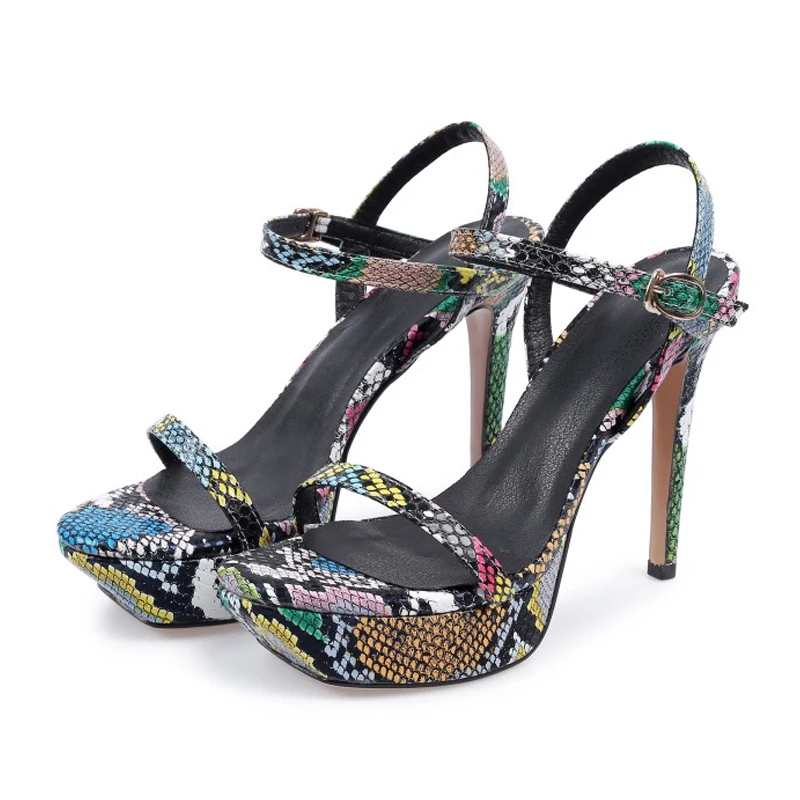 

Large size women's shoes 2020 summer new chunky fashion wild snakeskin women's sexy sandals high heels