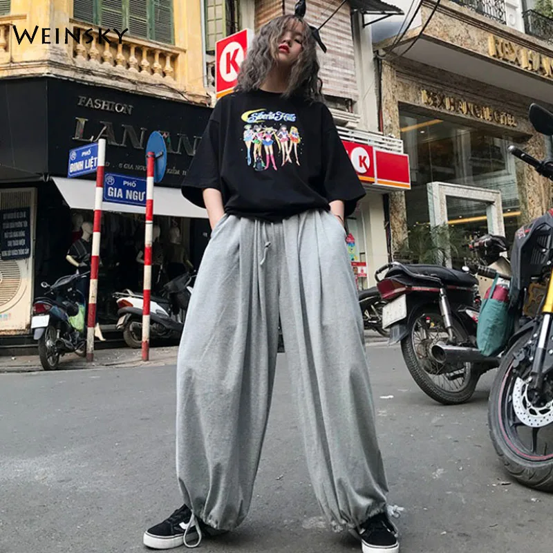 Женские свободные брюки с широкими штанинами уличные хлопковые длинные оверсайз