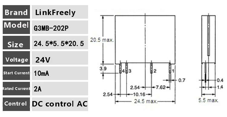 G3MB-202P PCB SSR реле напряжения Модуль 5VDC вход 240V 2A Выход DC управление AC микро твердотельное реле 12V 24V