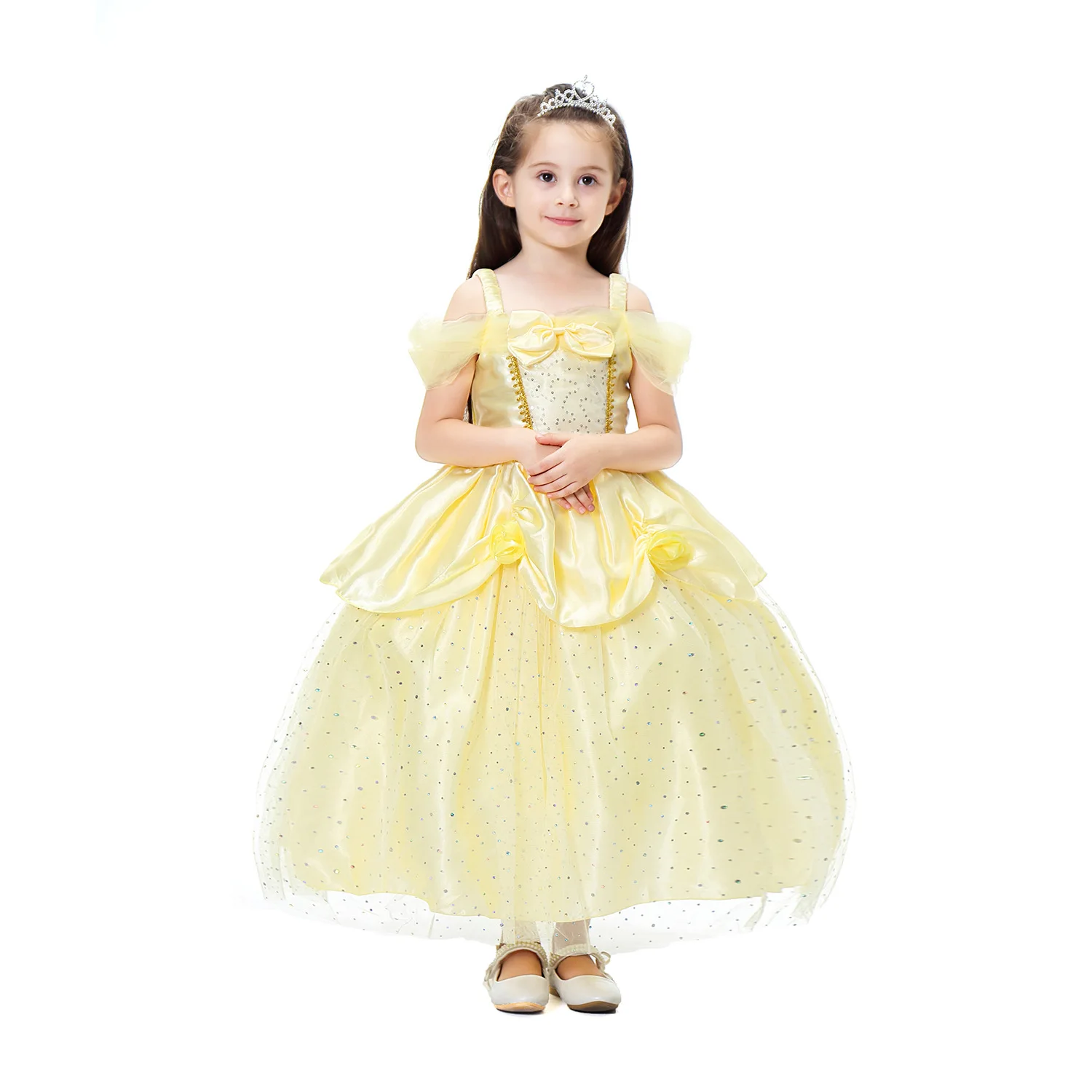 Summer Girl Yellow Dress Belle Princess Cinderella Cosplay Costume Fairy Tail Child Wedding Party Elegant Sheer Prom 2019 | Детская