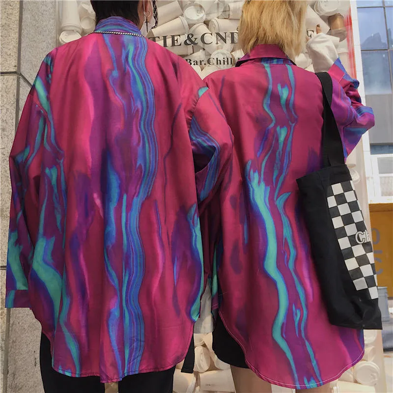 

2019 Fashion Men Shirts Hip Hop Loose Long Sleeve Hawaiian Shirt Casual Streetwear Male 3D Print Shirt Fashion Korean Shorts