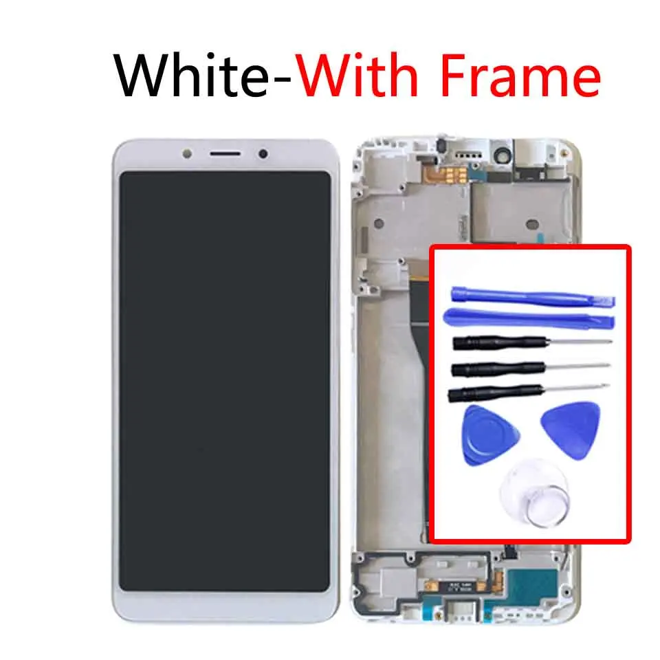 White-With frame 5,4" для Xiaomi Redmi 6 Redmi6, сенсорный экран, дигитайзер, ЖК-рамка в сборе, замена для Redmi 6A, ЖК-дисплей 1440*720 - Цвет: White-With frame