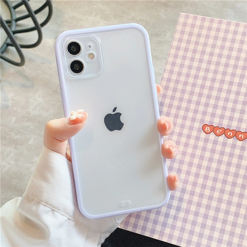 Candy Color Border Phone Case For iPhone 13 12 11 Pro Max XS Max XR X 7 8 Plus SE 2020 Transparent Camera Protection Soft Cover