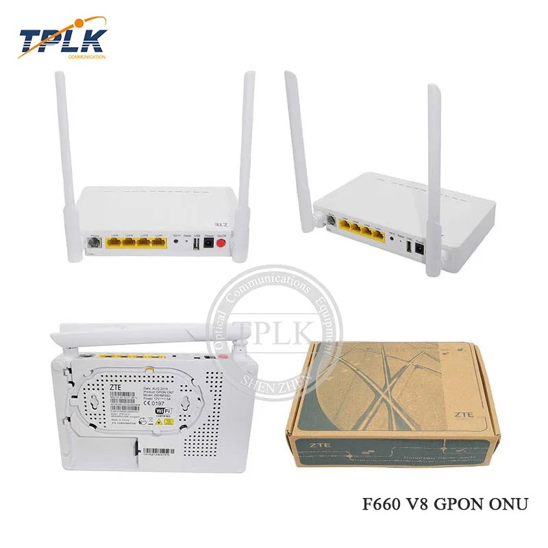 Оригинальный F660 V8 с антенной GPON ONU/ONT Rrouter 1GE + 3FE 2 телефона Wifi USB английская версия