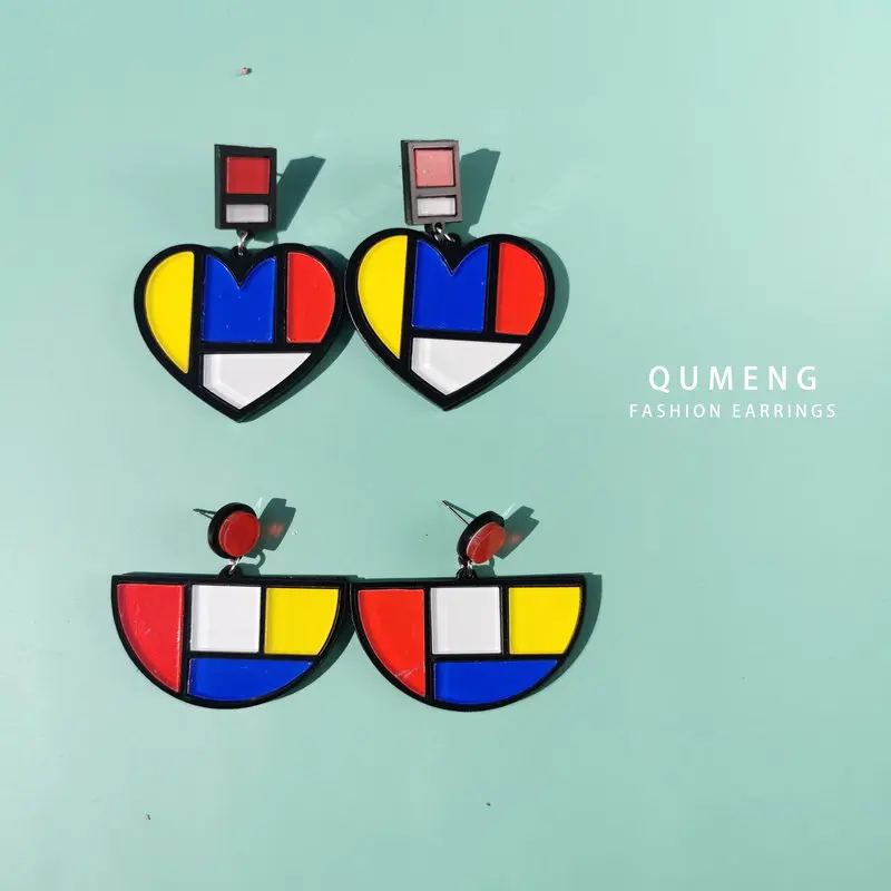 Женские серьги гвоздики QUMENG корейские акриловые цветные массивные в форме