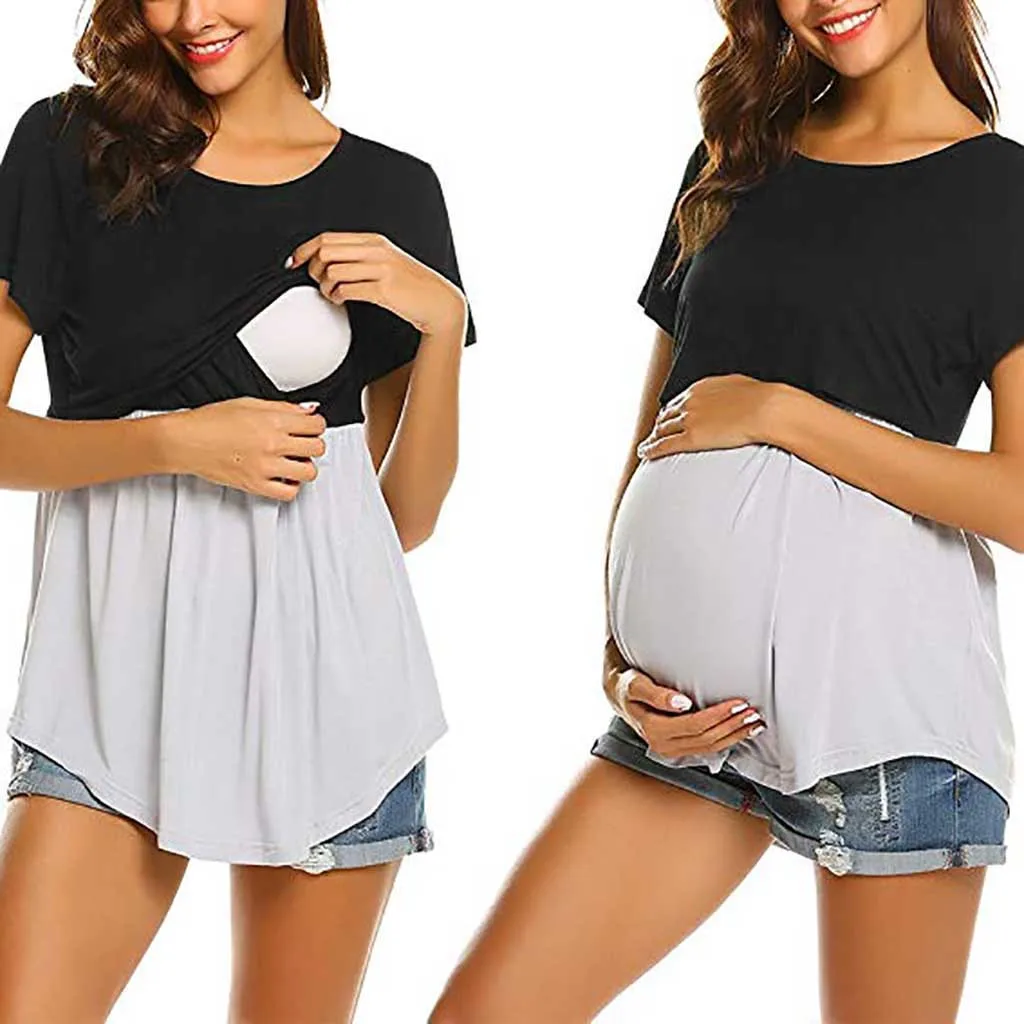 

Women Pregnant Maternity Nursing Breastfeeding Top T-shirt Blouse Pregnancy Summer Tees Pregnant O-neck Slim Tops Clothing 2021#