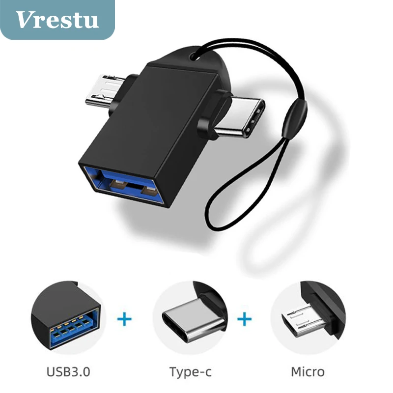 

2 in 1 Micro USB Type C Male to USB 3.0 Female Flash Disk Mouse Keyboard Connecter Data Converter Connector Lanyard OTG Adapter
