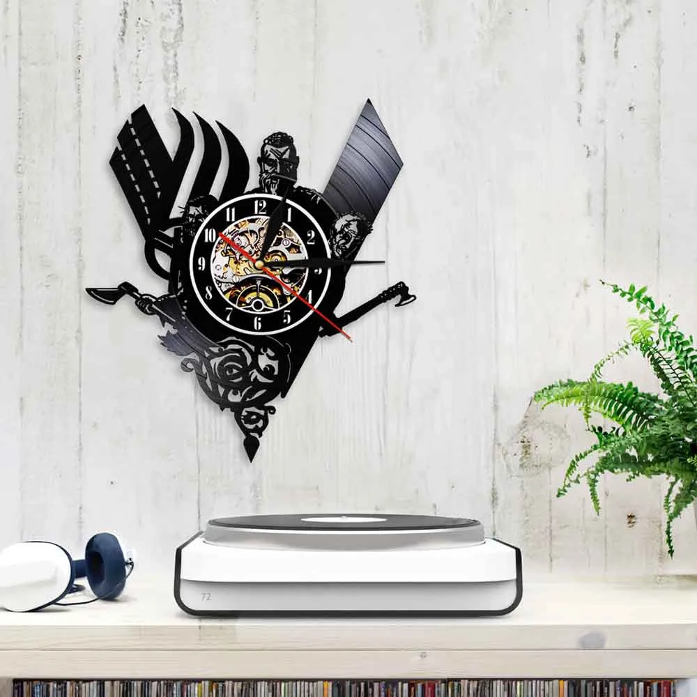 Викинговые настенные часы черные Висячие виниловые в винтажном стиле