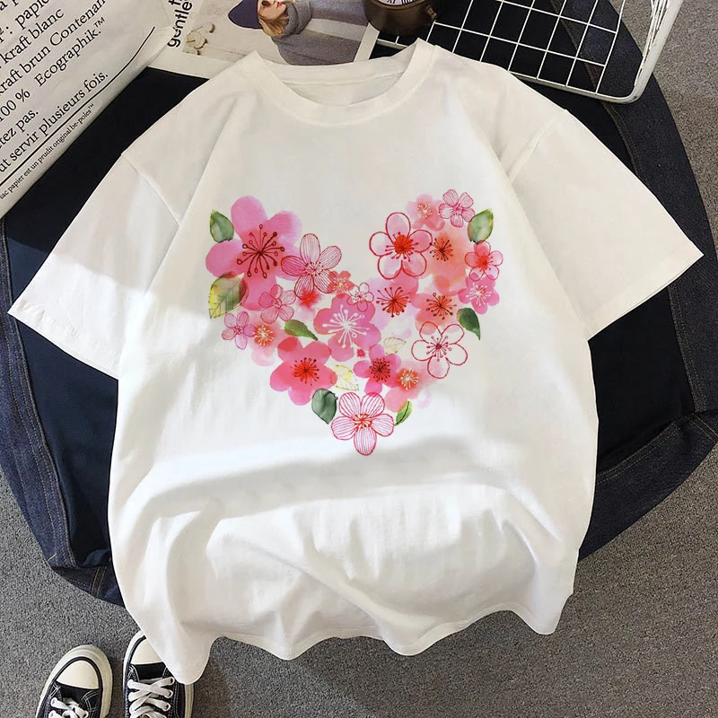 

Love Heart Printed Women T shirt Harajuku T Shirt Women Cute T-shirt Funny Cartoon Aesthetic Female T-Shirt Tee Top